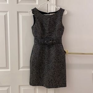 Sleeveless belted tweed dress